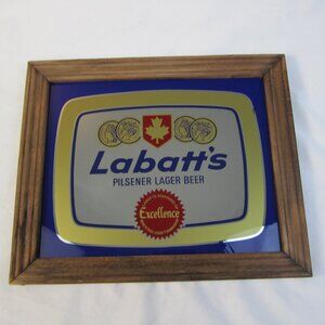 Vintage Labatt's Pilsner Lager Beer Framed Glass Mirror Bar Sign 11.75" x 9.75"